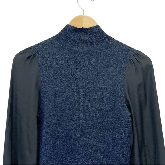 NWT Rebecca Taylor Size Small Merino Wool Mockneck Pullover Navy Blue & Black - Picture 6 of 12